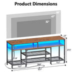 Meuble TV marron de 55 pouces avec station de charge, lumières LED, centre de divertissement pour téléviseurs jusqu'à 60 pouces, étagères de rangement pour salon et chambre à coucher