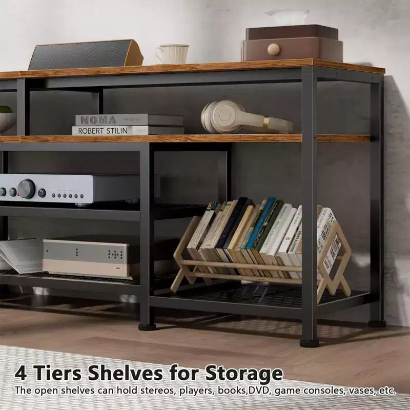 Meuble TV marron de 55 pouces avec station de charge, lumières LED, centre de divertissement pour téléviseurs jusqu'à 60 pouces, étagères de rangement pour salon et chambre à coucher
