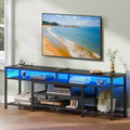 71 Inch Black TV Stand with Charging Station LED Lights Entertainment Center for TVs up to 80 Inch Media Console Storage Modern Living Room Bedroom