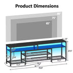 Meuble TV noir de 180 cm avec station de charge et lumières LED, meuble de divertissement pour TV jusqu'à 80 pouces, console multimédia de rangement, moderne pour salon ou chambre à coucher.
