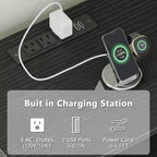 Meuble TV noir de 180 cm avec station de charge et lumières LED, meuble de divertissement pour TV jusqu'à 80 pouces, console multimédia de rangement, moderne pour salon ou chambre à coucher.