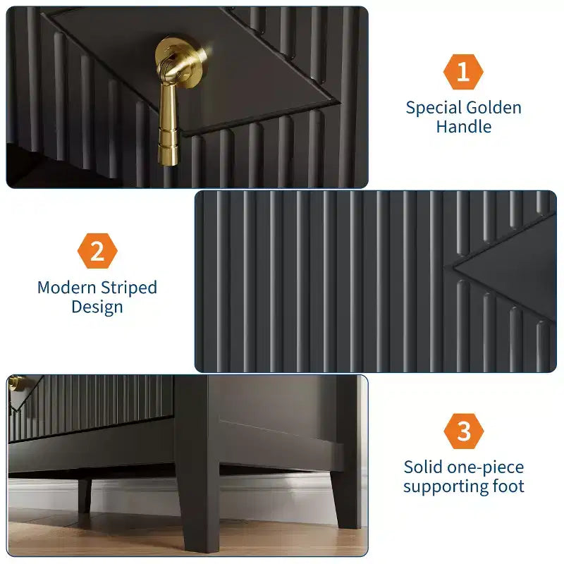 Commode à 5 tiroirs cannelés de 42,9 po de haut, commode en bois au design moderne ondulé avec poignées métalliques pour chambre et à coucher et salon