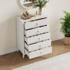 Commode à 5 tiroirs cannelés de 42,9 po de haut, commode en bois au design moderne ondulé avec poignées métalliques pour chambre et à coucher et salon