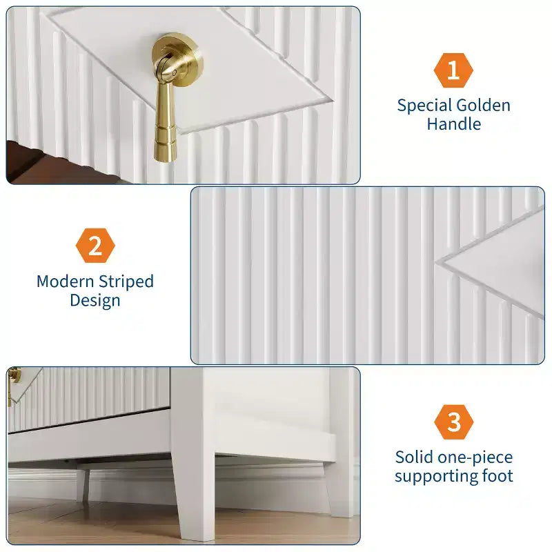 Commode à 5 tiroirs cannelés de 42,9 po de haut, commode en bois au design moderne ondulé avec poignées métalliques pour chambre et à coucher et salon