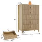 Commode à 5 tiroirs cannelés de 42,9 po de haut, commode en bois au design moderne ondulé avec poignées métalliques pour chambre et à coucher et salon
