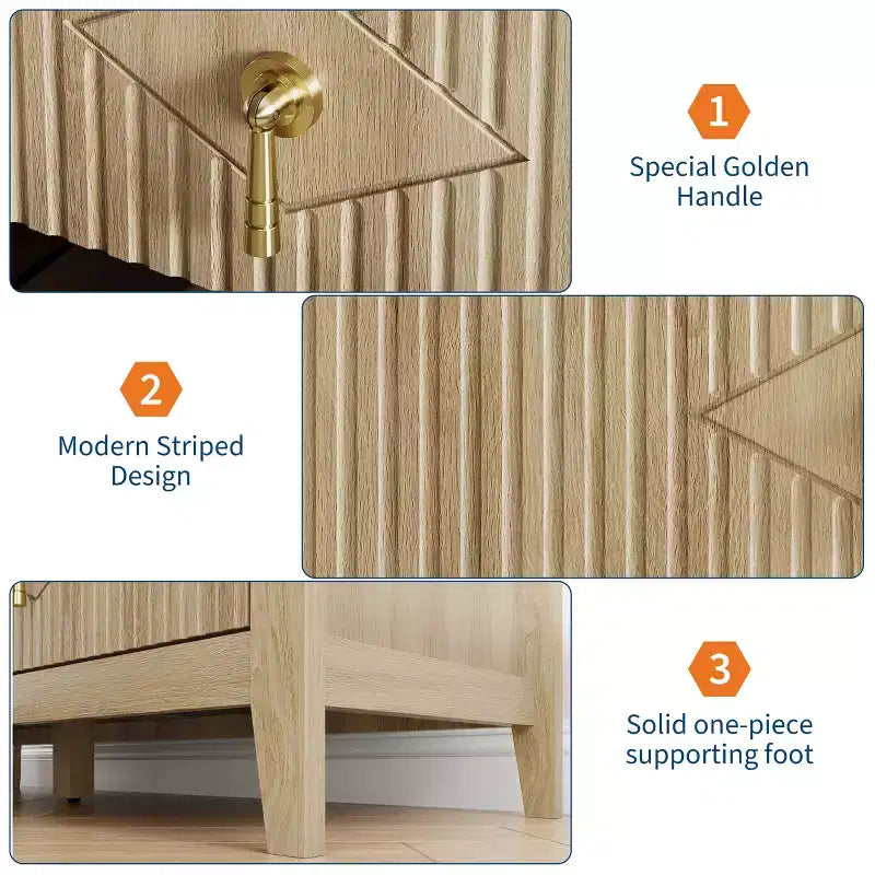 Commode à 5 tiroirs cannelés de 42,9 po de haut, commode en bois au design moderne ondulé avec poignées métalliques pour chambre et à coucher et salon