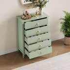Commode à 5 tiroirs cannelés de 42,9 po de haut, commode en bois au design moderne ondulé avec poignées métalliques pour chambre et à coucher et salon