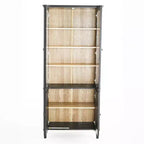 73,25 po H Vitrine vintage, bibliothèque moderne du milieu du siècle avec portes en verre, grain de bois de frêne