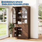 Armoire de cuisine indépendante de style ferme de 182,6 cm de haut avec portes en verre trempé et dispositif anti-basculement pour cuisine, salle à manger et salon