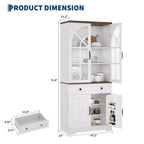 Armoire de cuisine indépendante de style ferme de 182,6 cm de haut avec portes en verre trempé et dispositif anti-basculement pour cuisine, salle à manger et salon