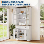 Armoire de cuisine indépendante de style ferme de 182,6 cm de haut avec portes en verre trempé et dispositif anti-basculement pour cuisine, salle à manger et salon