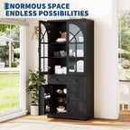 Armoire de cuisine indépendante de style ferme de 182,6 cm de haut avec portes en verre trempé et dispositif anti-basculement pour cuisine, salle à manger et salon