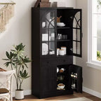 Farmhouse Pantry Cabinet, 71.9 Tall Freestanding Kitchen Cabinet with Tempered Glass Doors& Anti-Tip Design for Kitchen, Dining Room & Living Room