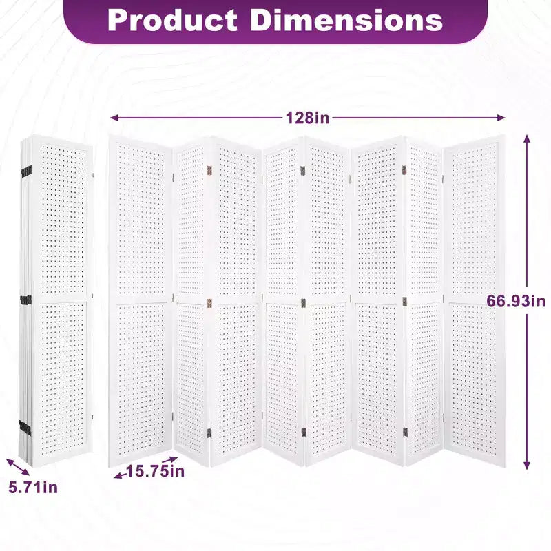 Dovelina Cloison de séparation pliante en bois de 1,7 m 4/6/8 panneaux Blanc/Bois