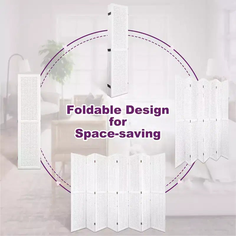 Dovelina Cloison de séparation pliante en bois de 1,7 m 4/6/8 panneaux Blanc/Bois