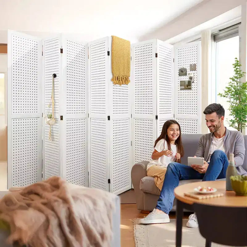 Dovelina Cloison de séparation pliante en bois de 1,7 m 4/6/8 panneaux Blanc/Bois