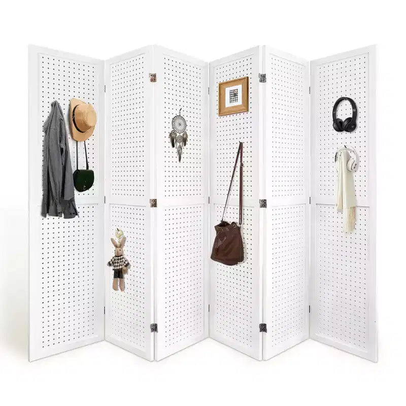 Dovelina Wood Room Divider 5.6 ft Folding Privacy Partition Screen 4/6/8 Panels White/Wood