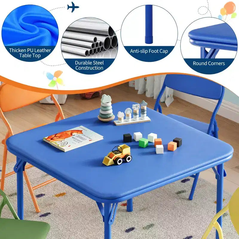 Ensemble table et chaises pliantes pour enfants, table d'activités carrée rembourrée avec chaises pliantes pour filles, bureau d'étude portable pour tout-petits, sans assemblage, pour salle de jeux