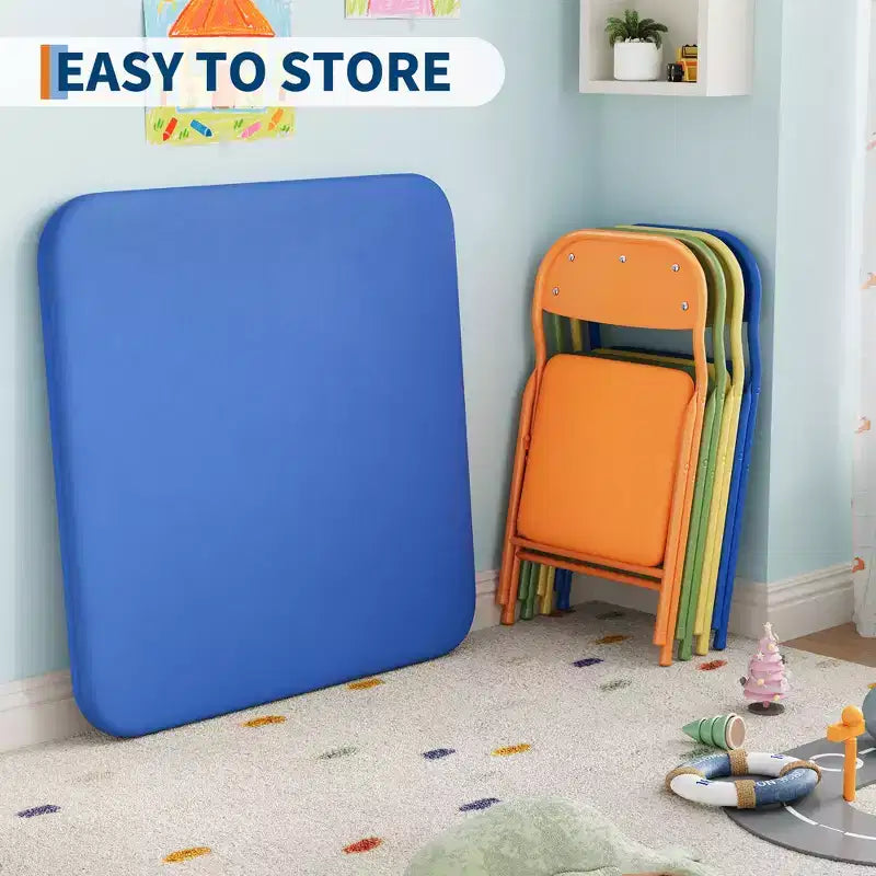Ensemble table et chaises pliantes pour enfants, table d'activités carrée rembourrée avec chaises pliantes pour filles, bureau d'étude portable pour tout-petits, sans assemblage, pour salle de jeux