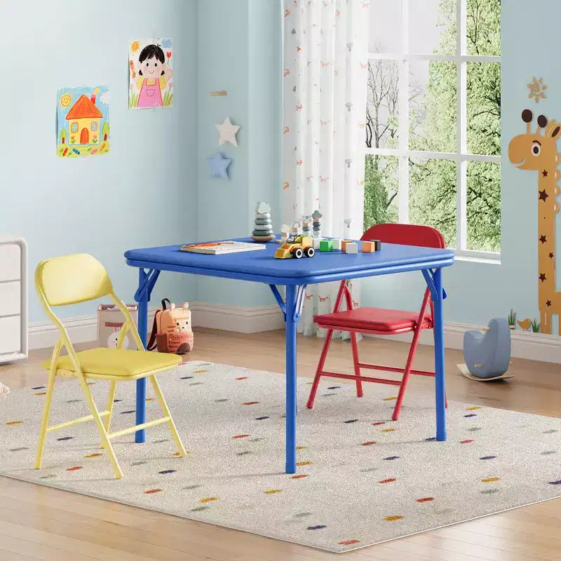 Ensemble table et chaises pliantes pour enfants, table d'activités carrée rembourrée avec chaises pliantes pour filles, bureau d'étude portable pour tout-petits, sans assemblage, pour salle de jeux