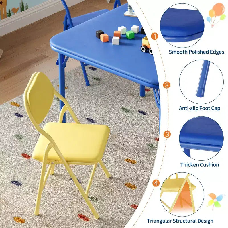 Ensemble table et chaises pliantes pour enfants, table d'activités carrée rembourrée avec chaises pliantes pour filles, bureau d'étude portable pour tout-petits, sans assemblage, pour salle de jeux