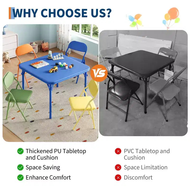 Ensemble table et chaises pliantes pour enfants, table d'activités carrée rembourrée avec chaises pliantes pour filles, bureau d'étude portable pour tout-petits, sans assemblage, pour salle de jeux