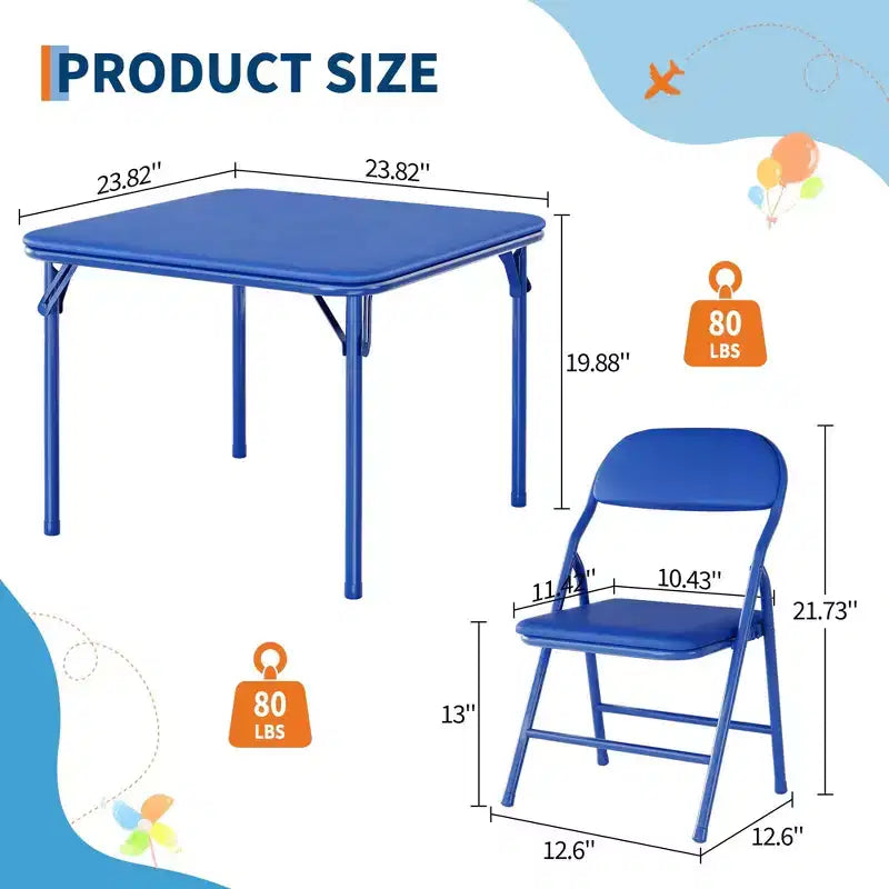 Ensemble table et chaises pliantes pour enfants, table d'activités carrée rembourrée avec chaises pliantes pour filles, bureau d'étude portable pour tout-petits, sans assemblage, pour salle de jeux