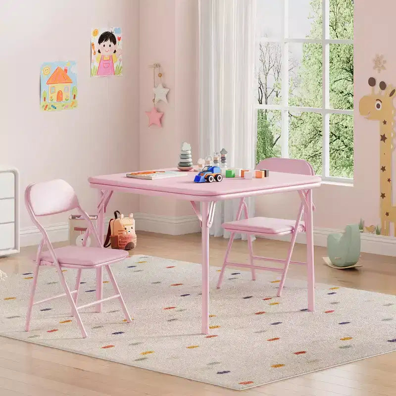 Ensemble table et chaises pliantes pour enfants, table d'activités carrée rembourrée avec chaises pliantes pour filles, bureau d'étude portable pour tout-petits, sans assemblage, pour salle de jeux
