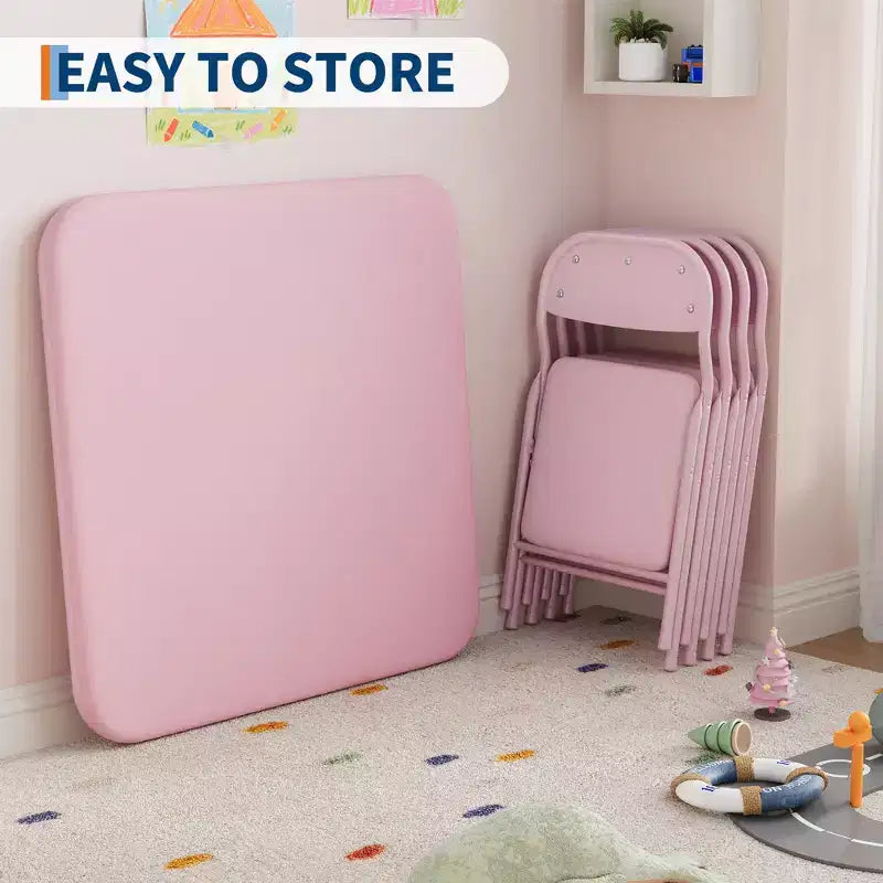 Ensemble table et chaises pliantes pour enfants, table d'activités carrée rembourrée avec chaises pliantes pour filles, bureau d'étude portable pour tout-petits, sans assemblage, pour salle de jeux