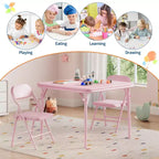 Ensemble table et chaises pliantes pour enfants, table d'activités carrée rembourrée avec chaises pliantes pour filles, bureau d'étude portable pour tout-petits, sans assemblage, pour salle de jeux