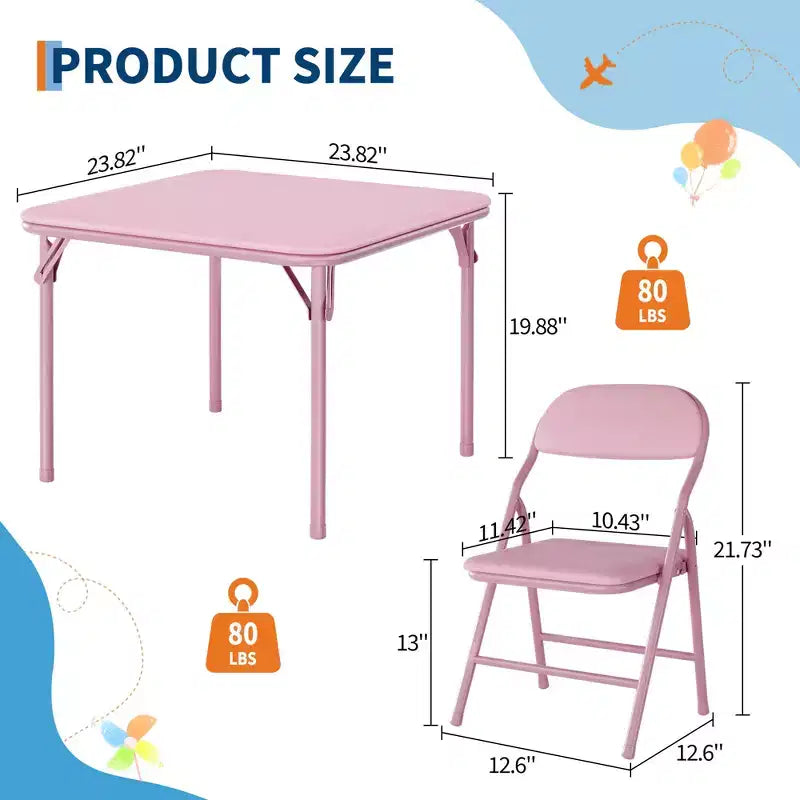Ensemble table et chaises pliantes pour enfants, table d'activités carrée rembourrée avec chaises pliantes pour filles, bureau d'étude portable pour tout-petits, sans assemblage, pour salle de jeux