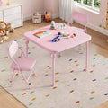 Kids Folding Table and Chair Set, Square Padded Activity Table with Folding Chairs for Girls, No Assembly Portable Toddler Study Desk for Playroom