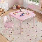 Kids Folding Table and Chair Set, Square Padded Activity Table with Folding Chairs for Girls, No Assembly Portable Toddler Study Desk for Playroom
