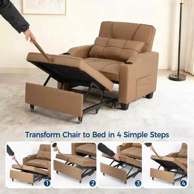 Canapé-lit convertible 4-en-1 avec oreiller de massage - USB/Type-C et porte-gobelets pour petits espaces