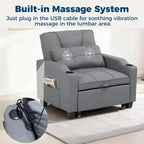 Canapé-lit convertible 4-en-1 avec oreiller de massage - USB/Type-C et porte-gobelets pour petits espaces