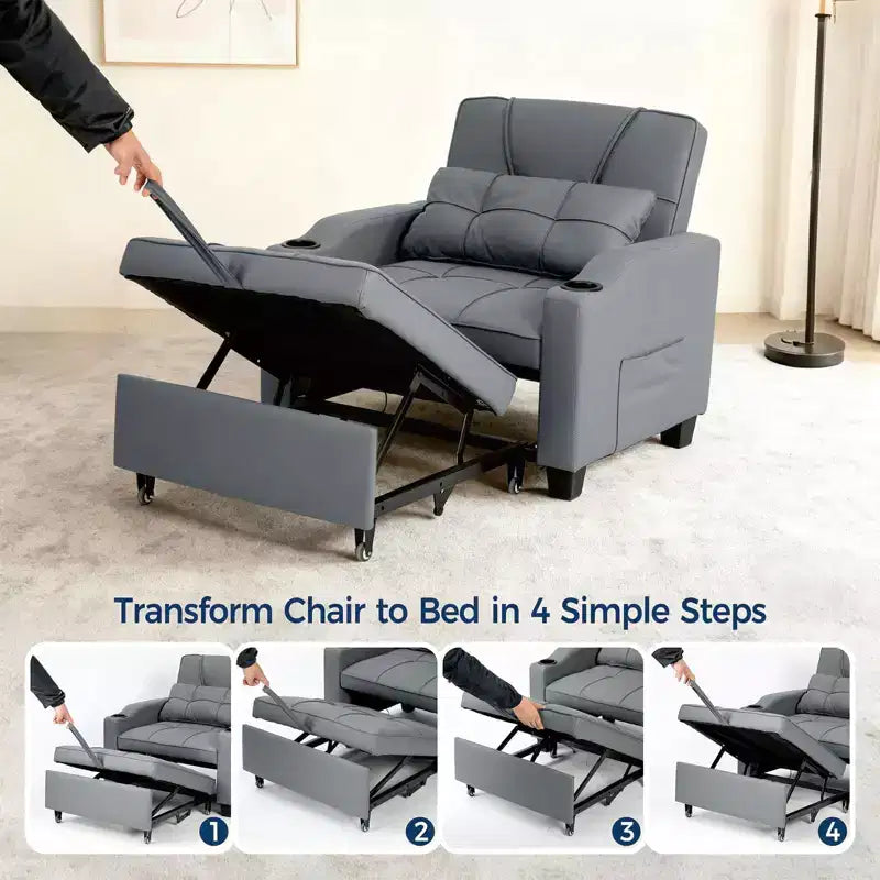 Canapé-lit convertible 4-en-1 avec oreiller de massage - USB/Type-C et porte-gobelets pour petits espaces