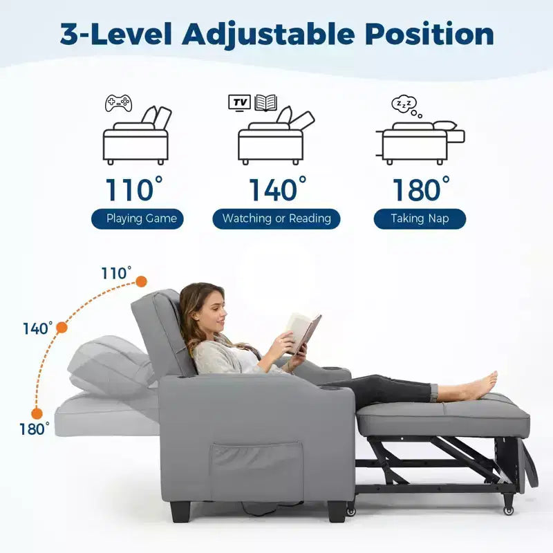 Canapé-lit convertible 4-en-1 avec oreiller de massage - USB/Type-C et porte-gobelets pour petits espaces