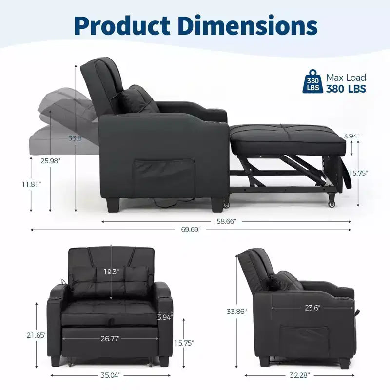 Canapé-lit convertible 4-en-1 avec oreiller de massage - USB/Type-C et porte-gobelets pour petits espaces