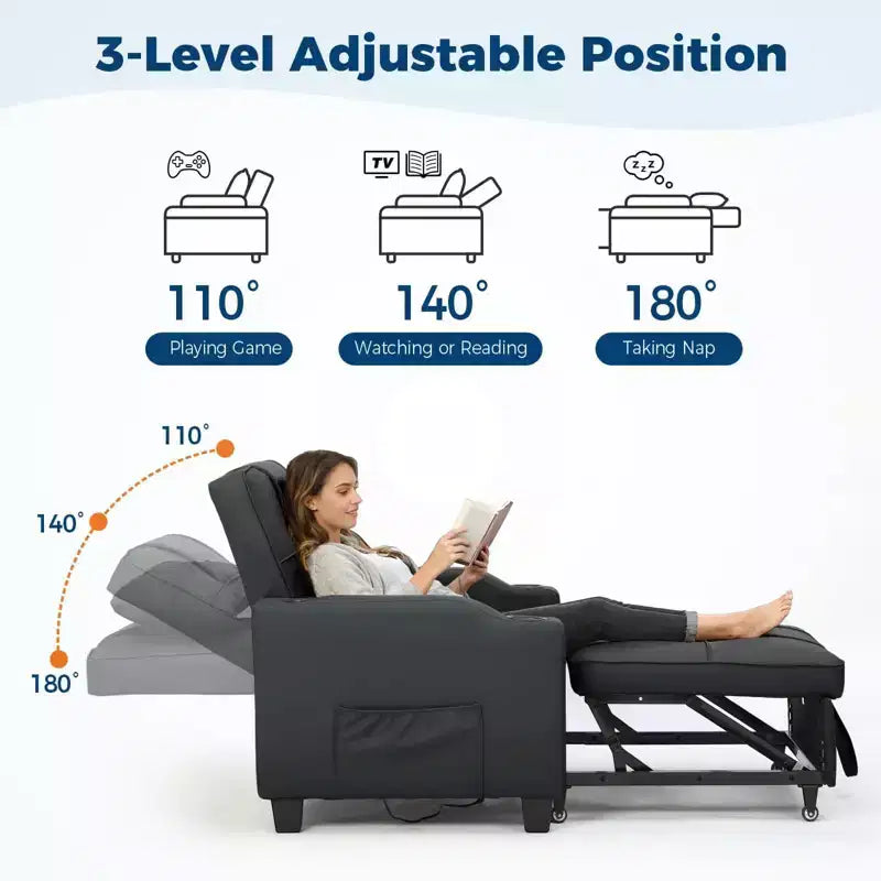 Canapé-lit convertible 4-en-1 avec oreiller de massage - USB/Type-C et porte-gobelets pour petits espaces