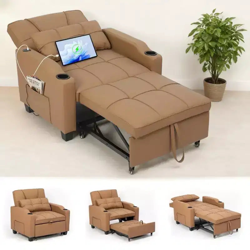 Canapé-lit convertible 4-en-1 avec oreiller de massage - USB/Type-C et porte-gobelets pour petits espaces