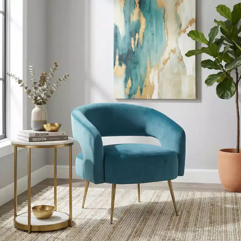 Fauteuil d'appoint moderne en velours GDFStudio avec pieds en métal doré