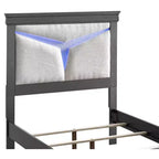 Lit double plateforme Passion Furniture Lorana en bois gris acier avec tête de lit lumineuse à LED