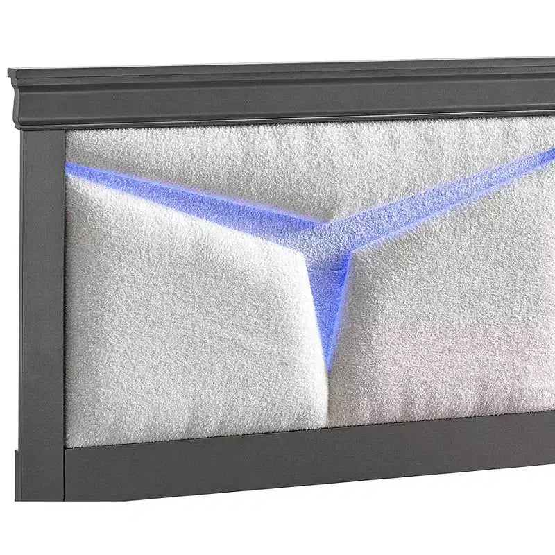 Lit double plateforme Passion Furniture Lorana en bois gris acier avec tête de lit lumineuse à LED