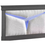 Lit double plateforme Passion Furniture Lorana en bois gris acier avec tête de lit lumineuse à LED