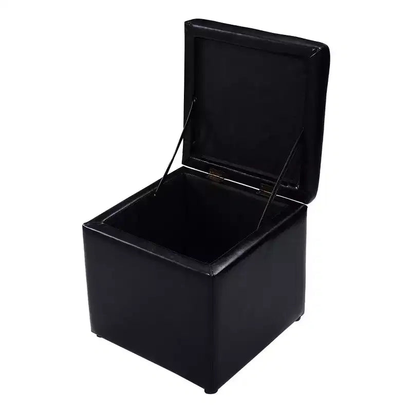 Costway Pouf Ottoman Cube de Rangement 40,5cm avec Couvercle Charnière, Siège Repose-Pieds Marron Rouge/Noir