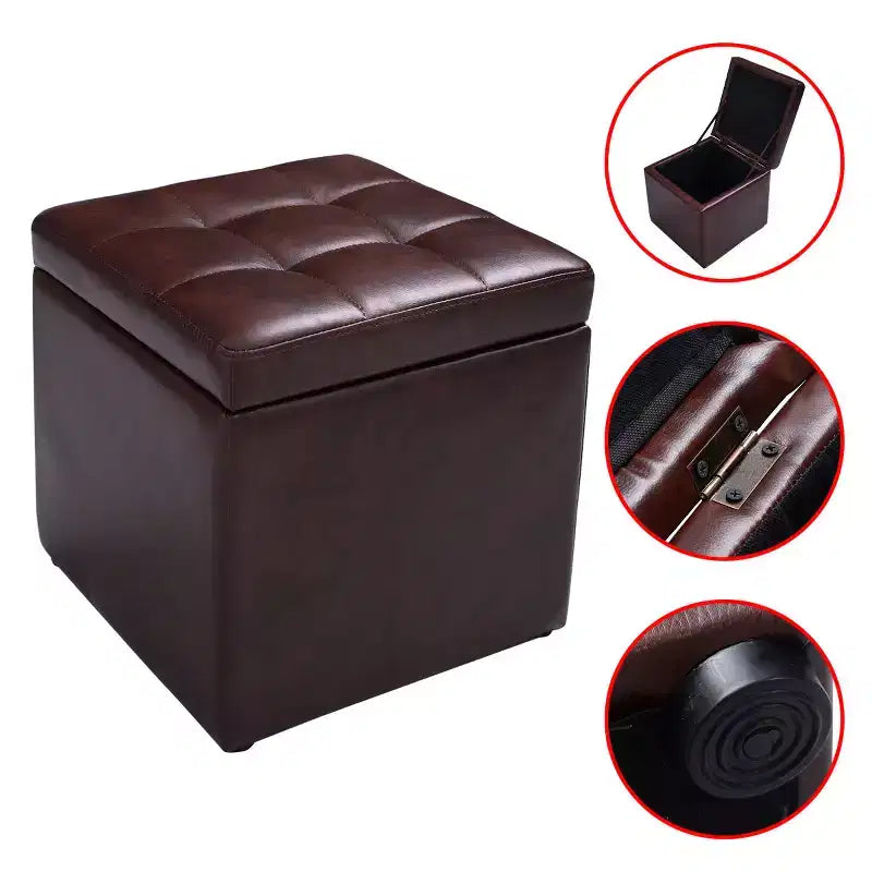 Costway Pouf Ottoman Cube de Rangement 40,5cm avec Couvercle Charnière, Siège Repose-Pieds Marron Rouge/Noir