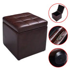 Costway Pouf Ottoman Cube de Rangement 40,5cm avec Couvercle Charnière, Siège Repose-Pieds Marron Rouge/Noir