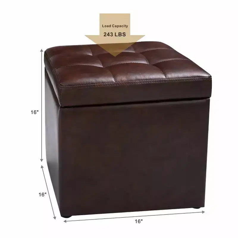 Costway Pouf Ottoman Cube de Rangement 40,5cm avec Couvercle Charnière, Siège Repose-Pieds Marron Rouge/Noir