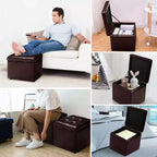 Costway Pouf Ottoman Cube de Rangement 40,5cm avec Couvercle Charnière, Siège Repose-Pieds Marron Rouge/Noir