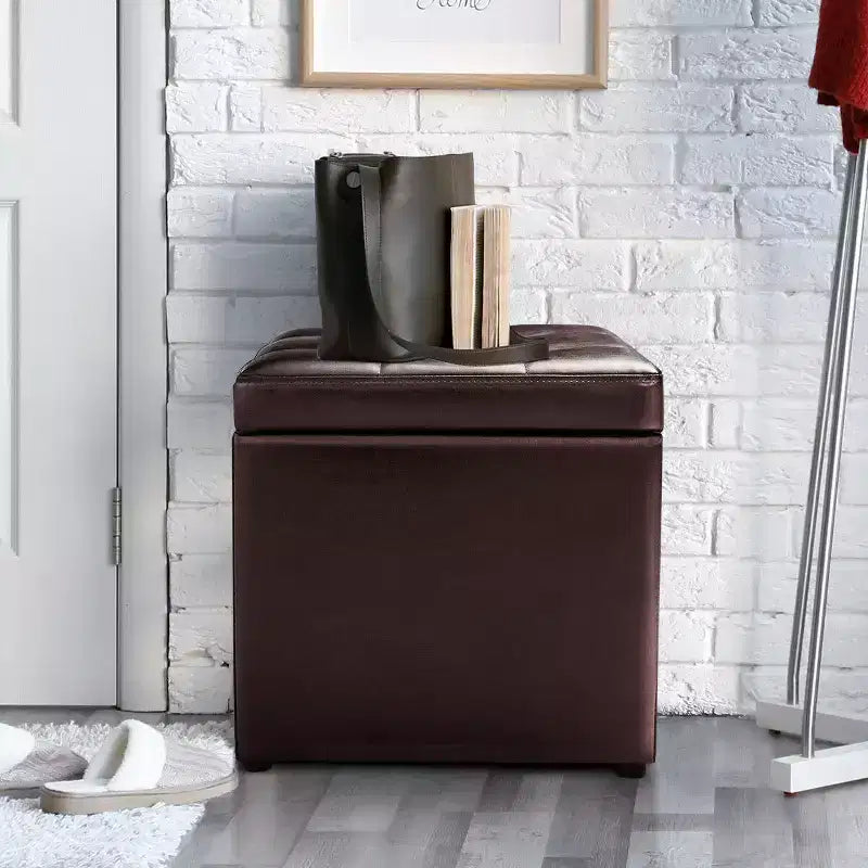 Costway Pouf Ottoman Cube de Rangement 40,5cm avec Couvercle Charnière, Siège Repose-Pieds Marron Rouge/Noir